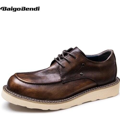 Big Toe Shoes Mens British style Work & Safety Trendy Shoes Soft Real Leather Boys Casual Shoes Spring