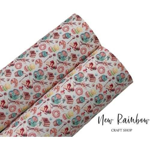 New Rainbow 22x30cm/A4 Coffee Time Printed on 1.0mm Soft Litchi Leather Sheet For Making Bows, Bags, Accessories, Crafts