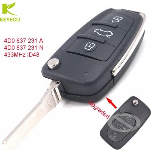 KEYECU Upgraded Flip Remote Car Key Fob 433MHz ID48 for Audi TT RS4 A3 A4 A6 A8 P/N: 4D0837231A / 4D0837231N