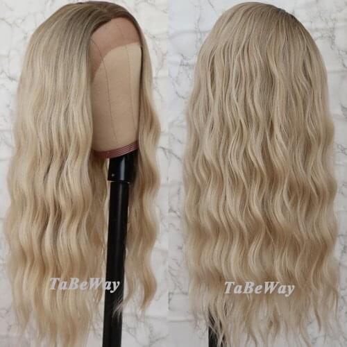 TaBeWay Loose Wavy Lace Front Wigs Platinum Blonde Wig Heat Resistant Long Wave Synthetic Lace Front Wigs for Fashion Women