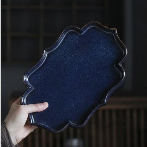 Bubble Disk Kiln Baked Temmoku Glaze Ceramic Creative Minimalist Small Number Tray Tea Pot Base Teapot Tray Tea Tray Tea Table