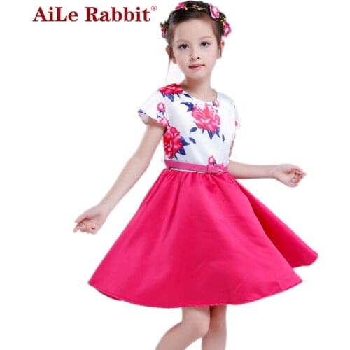 AiLe Rabbit Girl Dress sleeve 2016 Brand Princess dress Girls Clothes Rose Flower Kids Dresses for Girls Costumes