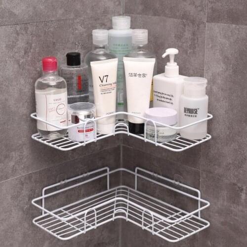 Bathroom Accessories Bathroom Ktchen Punch Corner Frame Shower Shelf Wrought Iron Shampoo Storage Rack Holder with A Hook