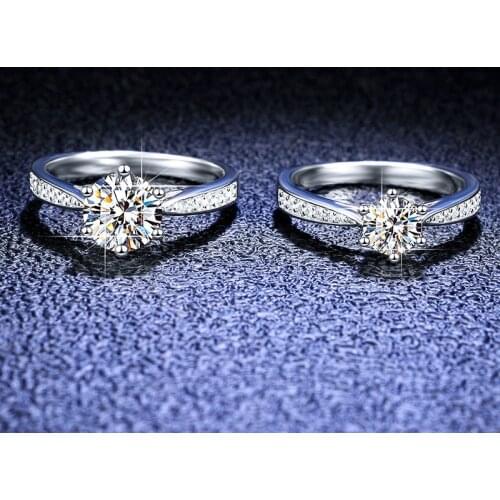 Silver Platinum Round Diamond Test Passed 1 Carat Excellent Cut D Color Good Moissanite Engagement Ring Silver 925 Jewelry