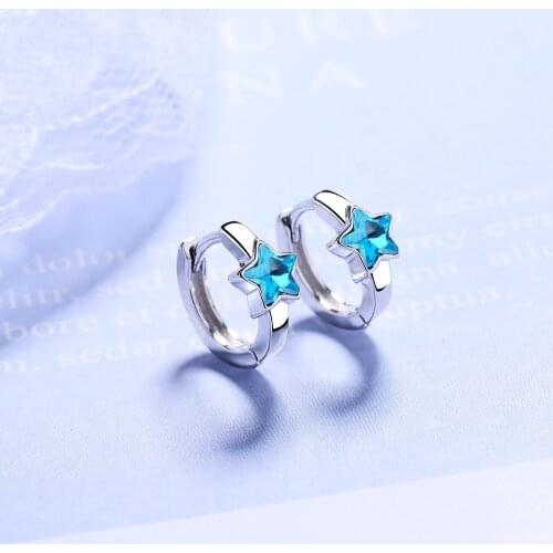 925 Sterling Silver Crystal Star Charm Piercing Stud Earring For Women Girls Party Jewelry Pendientes Accessories eh1210