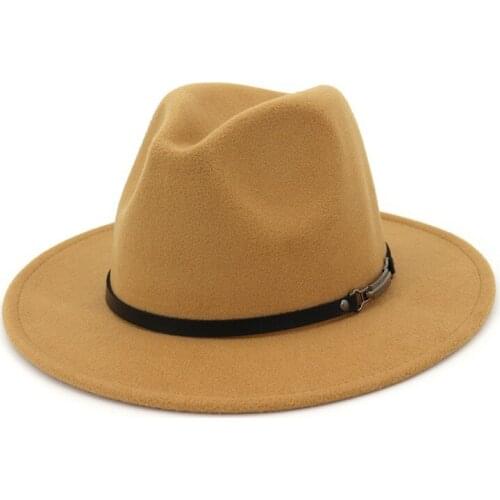 X3018 Unisex Wool Fedora Hats Adult Woolen Hat Retro Flat Brim Broad-Brimmed Caps Adjustable Fascinators for Women Elegant