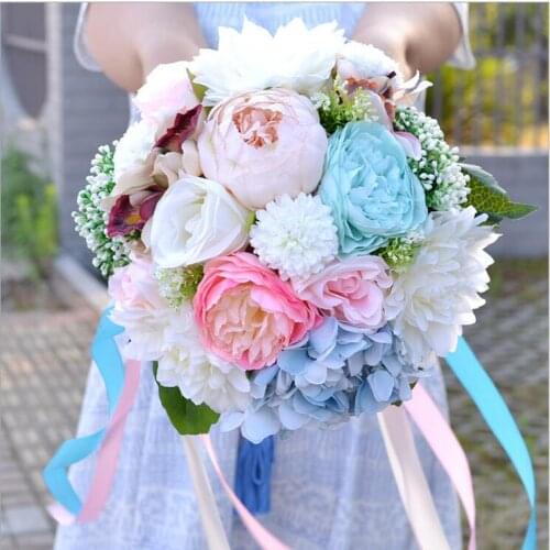 DIA 25CM European Fashion Blossoming Hydrangea Wedding Flower Bouquet Fashion Artificial Bud Rose Wedding Decorative Flower
