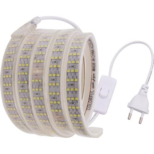 220V Led Light Strip Waterproof SMD 2835 Flexible Led Tape Ribbon Dimmer/Switch/Plug Garden Outdoor Lighting White Warm White