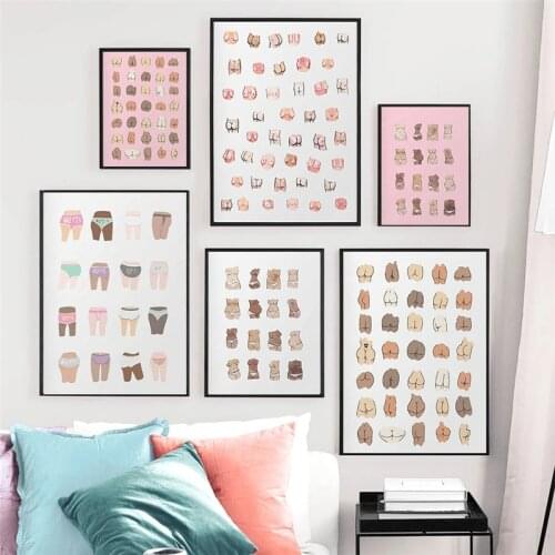 Funny Bathroom Sign Canvas Prints And Poster Cute Sexy Butts Collage Bathroom Art for Men Painting Wall Picture Toilet WC Decor