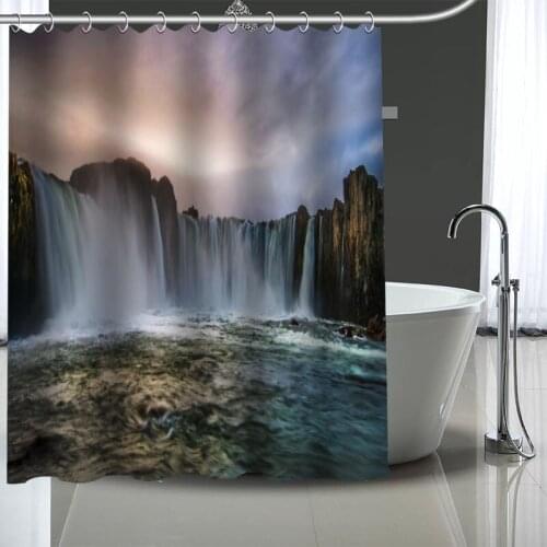 Custom High Quality Waterfall Shower Curtains Bath Products Bathroom Decor Waterproof Polyester With 12 Pcs Hooks