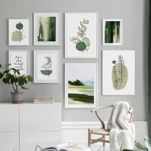 Green Abstract Lines Plants Leaves Quotes Wall Art Canvas Painting Nordic Posters And Prints Pictures For Living Room Home Decor