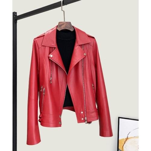 Red Genuine Leather Jacket Women 100% Real Sheepskin Coat Female Biker Coats and Jackets Spring 2021 Chaquetas De Mujer Pph3830