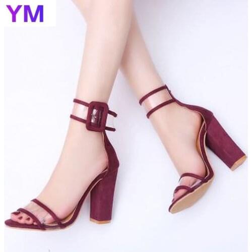 2020 Summer New Hot Style Womens Plus-size Fish Mouth Thick with One-word Buckle High-heeled Women Sandals Size 34-43