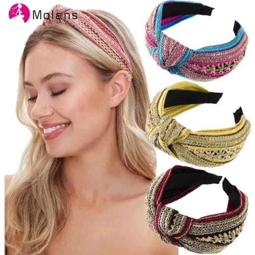 Molans New Female Hairband Embroidery Headband Head Bezel for Women Cross Knotted Hair Hoop Wide Hair Band Hair Accessories 2021