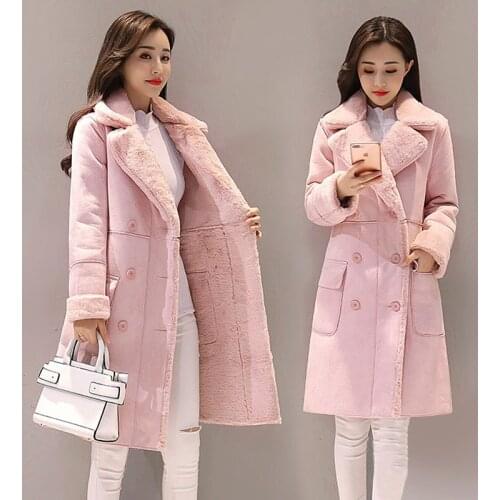 Autumn WinterNew Fashion Women Warm Plush lapel long Coats Slim Deerskin Coat Plus CashmereThicken Jacket Cotton Coat woman T346