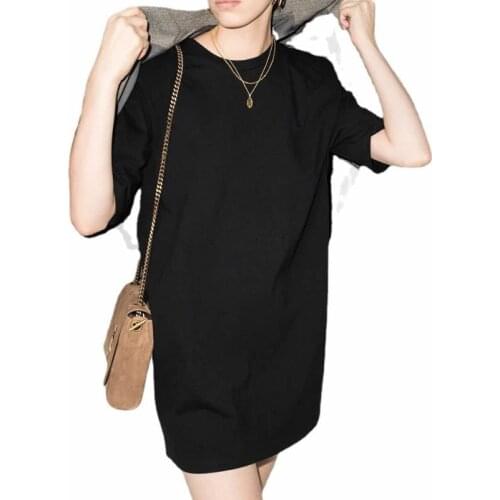 2021 Summer New Simple Short-sleeved Solid Color Shoulder Pad Long Black T-shirt Dress Women