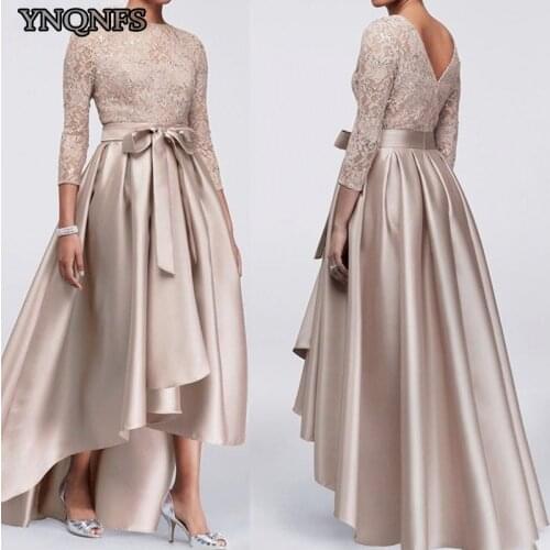 YNQNFS Plus Size Bride Mother Dress Lace Appliqué Sequin Long Sleeve Satin Band Brides Formal Mother Dress