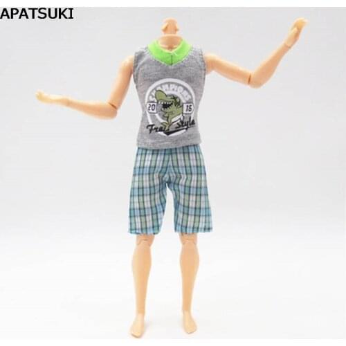 1set Fashion Clothes For Ken Doll Mens Outfits Daily Casual Wear Grey T-Shirt & Shorts For Barbie Boyfriend Ken Kids Toy