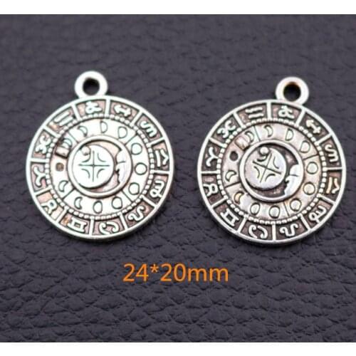 10pcs Vintage Round Divination Charm Necklace Bracelet DIY Astrology Charms Jewelry Pendants For Metal Handicraft Making A2161