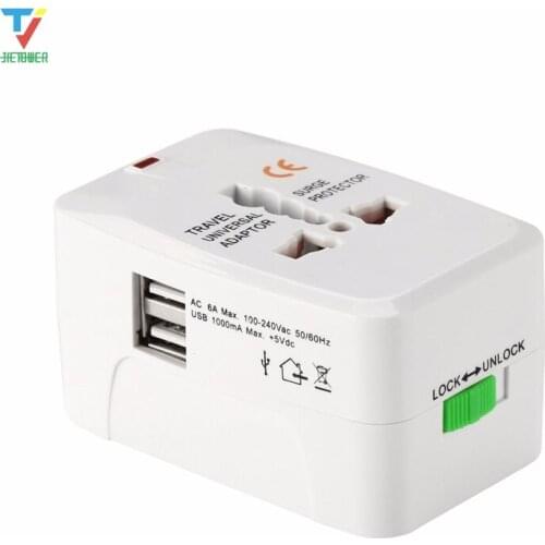 100pcs/lot Universal global International Plug Adapter 2 USB Port World Travel AC Power Charger Adaptor with AU US UK EU Plug