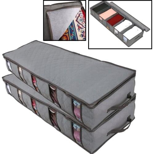 2Pcs 5 Sections Under Bed Storage Bag Dustproof Organizer Container Clothes Foldable Organizer Visible Clear Window Storage Box
