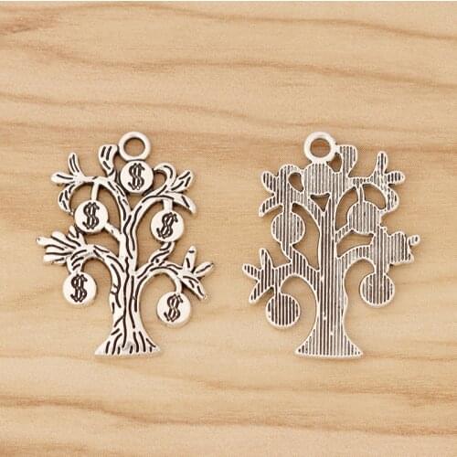 20 Pieces Tibetan Silver Money Tree Good Luck Dollar Sign Charms Pendants for Jewellery Making Accessories 29x22mm