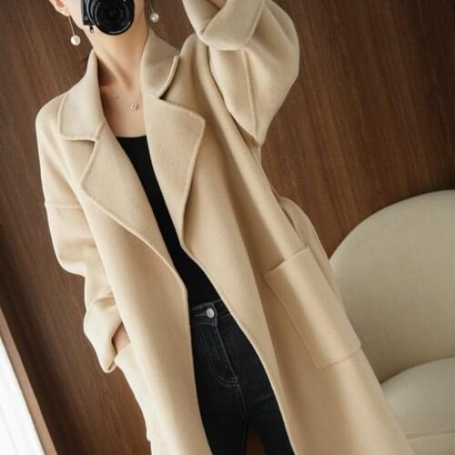 21 Best selling new product 100% wool coat womens solid color lapel full sleeve knitted cardigan cashmere coat high-end coat