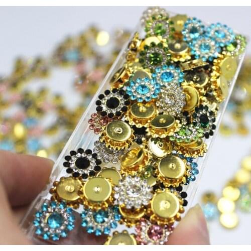 50pcs 14mm Multicolor Flower Rould Spacer Beads Rhinestone Bezel Patch Crystal Cabochons Rould for DIY Jewelry Making Handmade