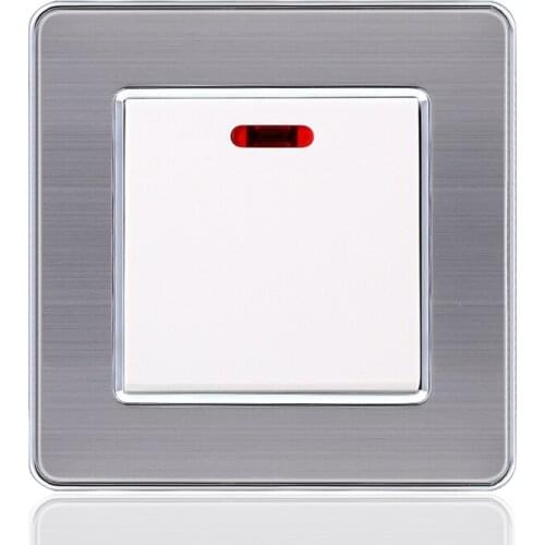 86 Type 20A High-power Current Switch Stainless Steel Panel with Indicator Light for Air-conditioning Water Heater