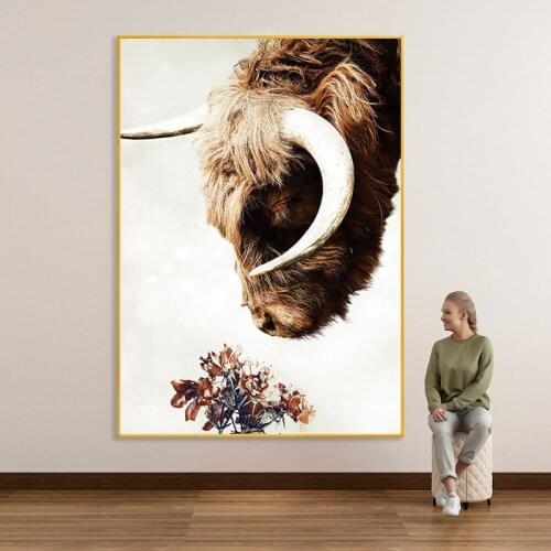 Frameless Painting Animal Posters And Prints Highland Cow Yak Canvas Painting Decorative Pictures Artwork For Living Room