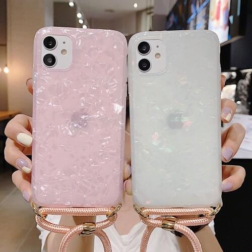 Conch Shell Texture Necklace Lanyard Strap Case for iPhone 12 mini 11 Pro X XR XS Max 7 8 Plus Phone Case Cord Crossbody Rope
