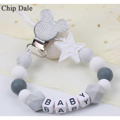 Chip Dale Personalise Name Baby Pacifier Clips Holder Pacifier Chain With Mouse Pacifier Holder For Baby Newborn Attache Sucette