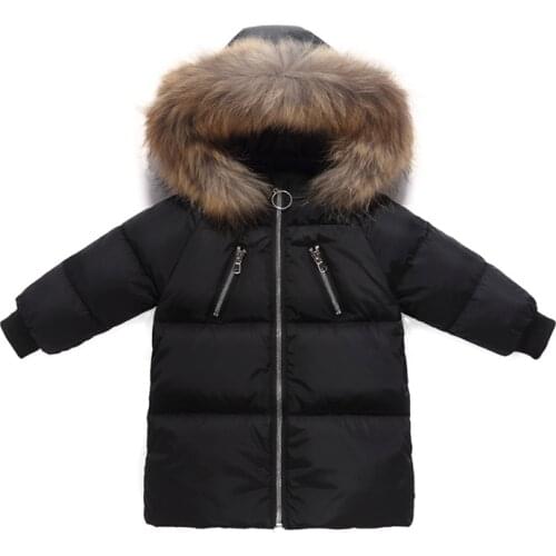 2019New childrens down jacket medium long large wool collar childrens clothing boys and girls down jacket