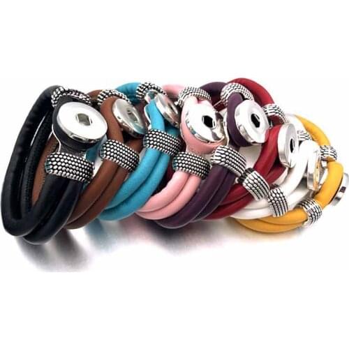 Really 128 Original Genuine Leather 18mm Snap Button Bracelet Interchangeable Charm Jewelry For Women gift inside length 20cm