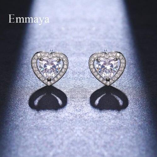 Emmaya Fashion Women Ornament Two Color Earring With Heart-shape Ear Stud Full Of Cubic Zircon Personality Jewelry In Party