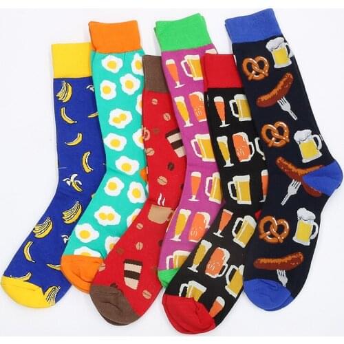 Fruits Family Happy Funny Socks Men Creative Beer Hot Dog Cheese Harajuku Socks Unisex Calcetines Divertido Hip Hop Skarpetki
