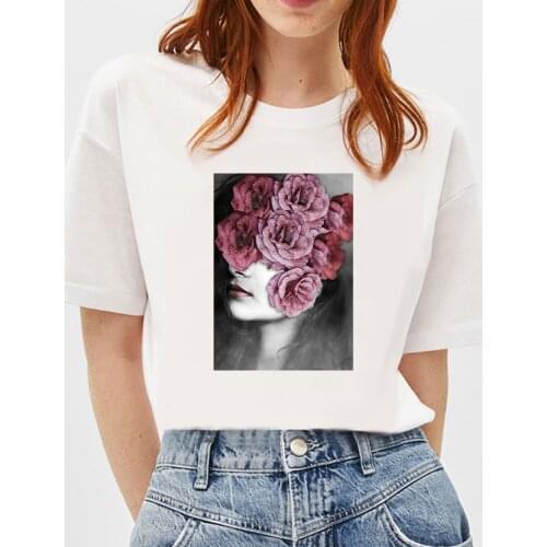 BLINGPWA T Shirt Women 100% Cotton Aesthetic T-shirt Sexy Flower Printing Tops & Tees Fashion Casual Womens Large Size Tshirt