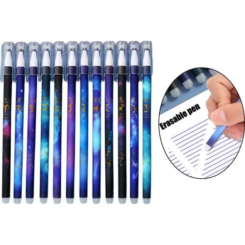 12pcs Constellation Erasable Gel Pen 0.5mm Blue Ink Pen Student Stationery School Writing Office Supplies Gift