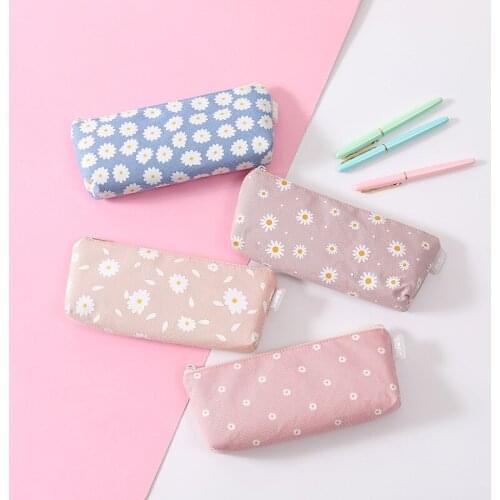 Canvas Printing Pencil Case Simple Small Fresh Square Pencil Case INS Wind Large Capacity Student Pencil Case Student Supplies
