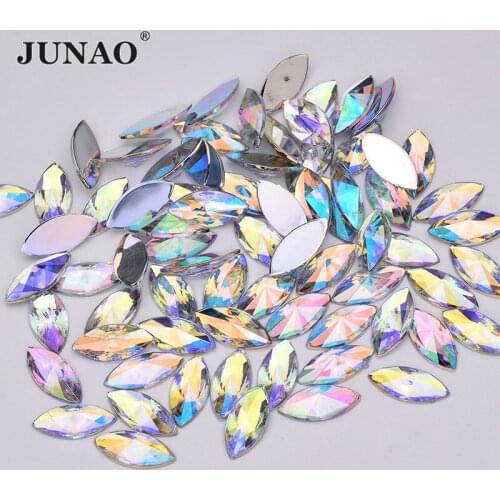 JUNAO 100pcs 5*10mm 7x15mm Horse Eye Crystal AB Rhinestone Flat Back Acrylic Strass Appliques For Jewelry Decoration Accessories
