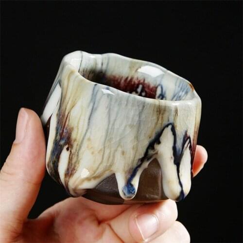 Japanese Style Ceramic Ice Cracked Glaze Tea Cup Handmade Coarse Pottery Ru Kiln Master Cup Creative Office Teacups Drinkware