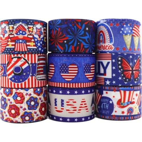 10 Yards 1.5" 38MM 4th Of July Printed Grossgrain Ribbon For Hair Accessories DIY Crafts Handmade Y2021040101
