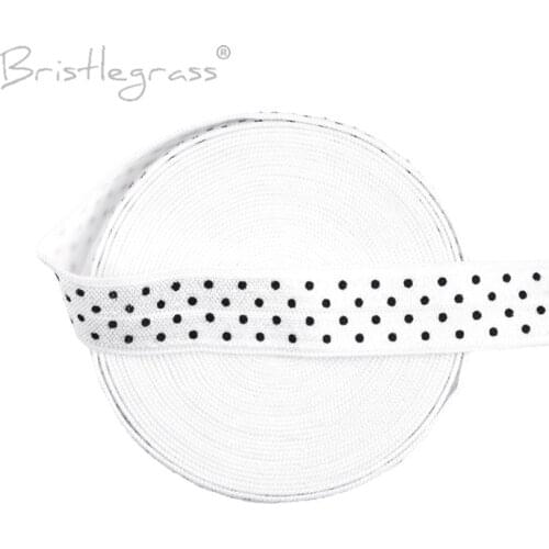 BRISTLEGRASS 5 Yard 5/8" 15mm Polka Dot Print FOE White Foldover Elastics Spandex Satin Band Hair Tie Headband Tutu Dress Sewing