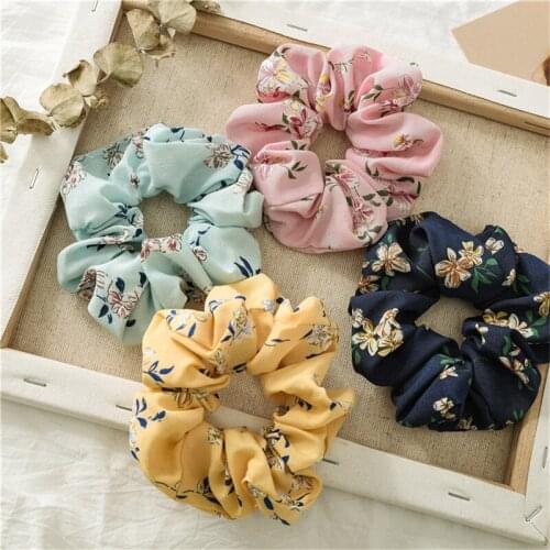 Fashion Floral Printed Hair Scrunchies Ponytail Holder Soft Stretchy Hair Elastic Ropes Accessories For Women Hairband