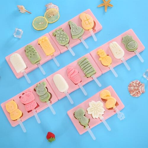 Cartoon Silicone Ice Cream Mould Children Home Homemade Popsicle Ice Cream Box DIY Dessert Mold Ice Cube tray Ice Pop Maker
