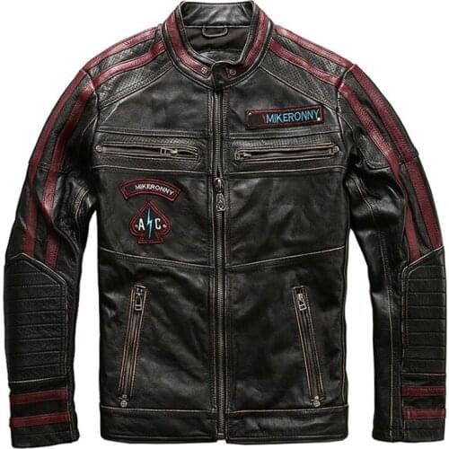 Mens genuine leather jacket spring autumn leisure sports leather locomotive top layer cowhide leather jacket
