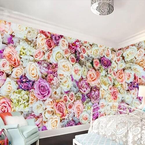 Custom Mural Wallpaper 3D Pastoral Rose Flowers Wall Painting Wedding House Romantic Home Decor Self-Adhesive Waterproof Sticker
