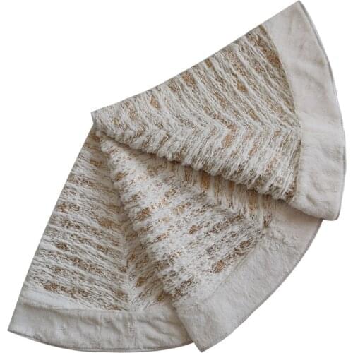 Promotion Faux Fur Christmas tree skirt With Gided Bronzing Printed BlingBling Christmas decoration with PV velvet border