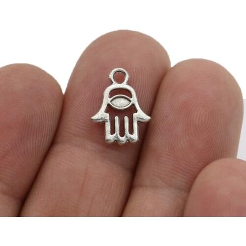 JAKONGO Silver Plated Hamsa Hand Charms Pendants for Jewelry Making Bracelet DIY Accessories 14x11mm 20pcs