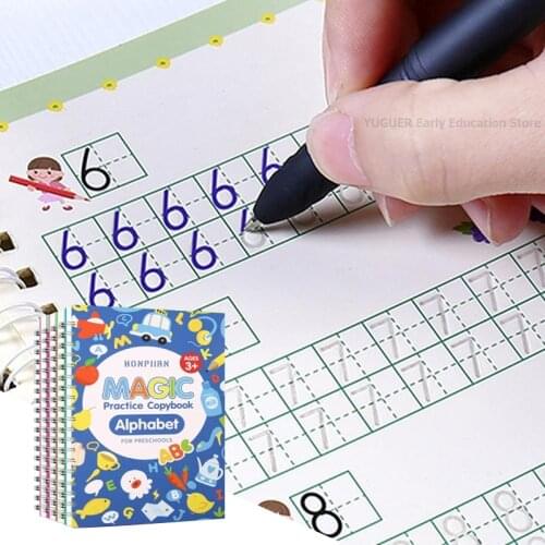 Latest Magic Calligraphy Practice Copybook Childrens Letter Writing 4 Books English Number Lettering School Exercise Font